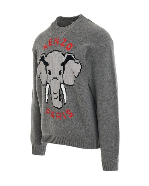KENZO Gray Round-Neck And Long-Sleeved Sweater for men