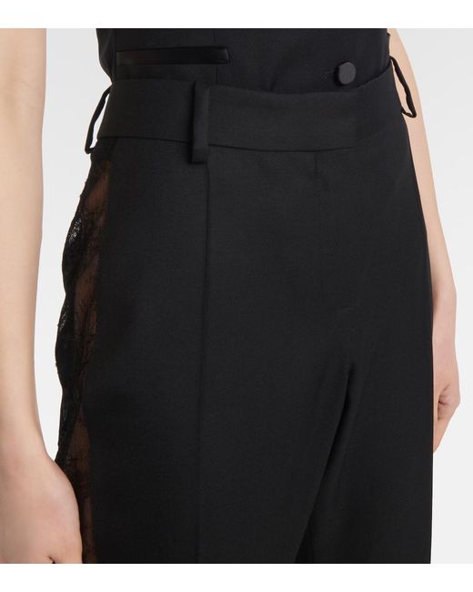 Nina Ricci Black Lace-Trimmed Wool Straight Pants