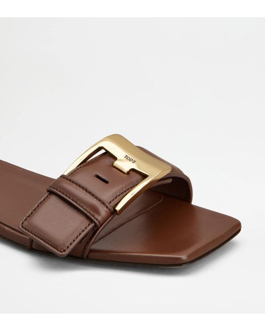 Tod's Brown Square-Toe Flat Sandals