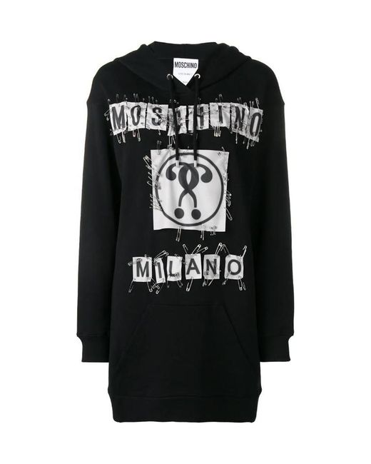 Moschino Black Safety Pin Embellished Logo Dress