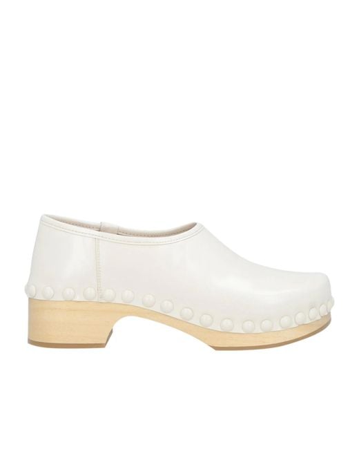 Chloé White Minimalist Leather Clog Wedge Heels