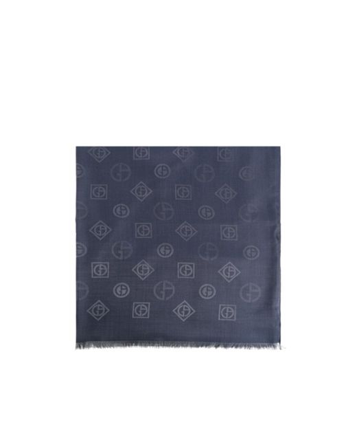 Giorgio Armani Blue Logo-Pattern Jacquard Scarf for men