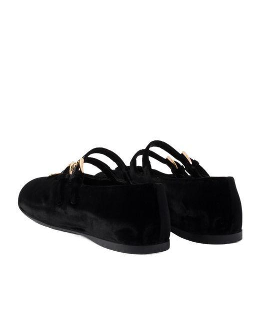 Prada Black Almond-Toe Velvet-Finish Ballerina Shoes