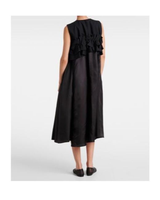 Comme des Garçons Black Ruffled Wool Midi Dress