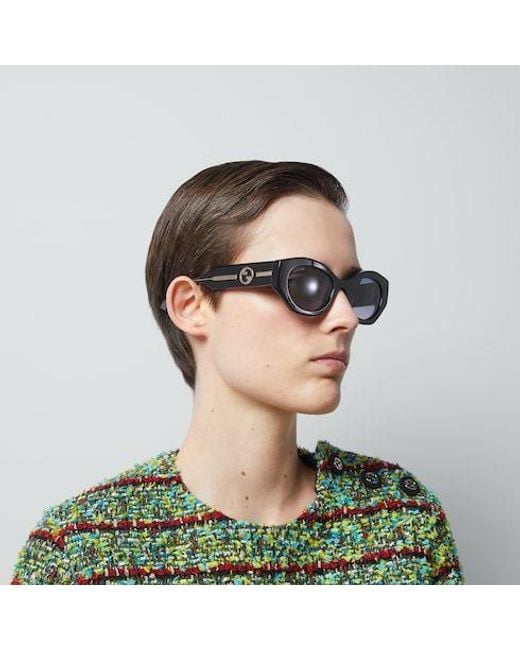 Gucci White Eyewear Oval Frame Sunglasses