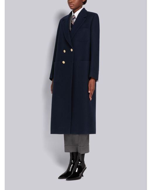 Thom Browne Blue Double-Breasted Overcoat