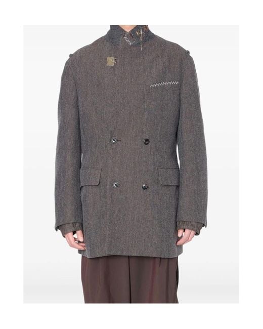 Kolor Gray Herringbone Double-Breasted Coat for men