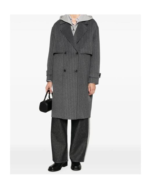 Patrizia Pepe Gray Pinstripe Double-Breasted Coat