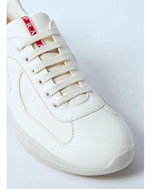 Prada White Logo Detailed Lace-Up Sneakers for men