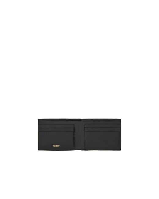 Ferragamo Black Gancini Bi-Fold Leather Wallet for men