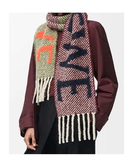 Loewe White Logo Jacquard Fringed Edge Scarf