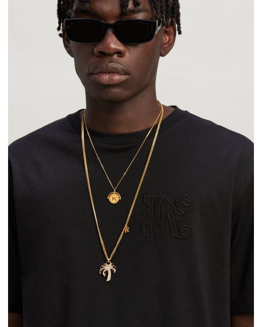 Palm Angels Black Monogram Embroidered Crewneck T-Shirt for men