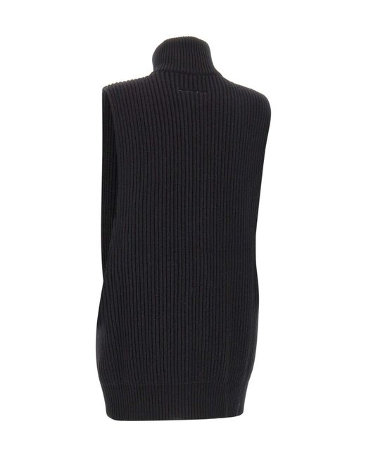MM6 by Maison Margiela Black Ribbed-Knit Zip-Up Vest