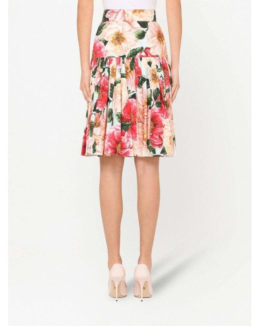 Dolce & Gabbana White Floral-Print Pleated Skirt