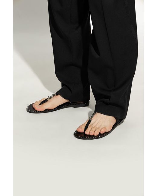 Saint Laurent Brown Cassandra Logo Plaque Sandals for men
