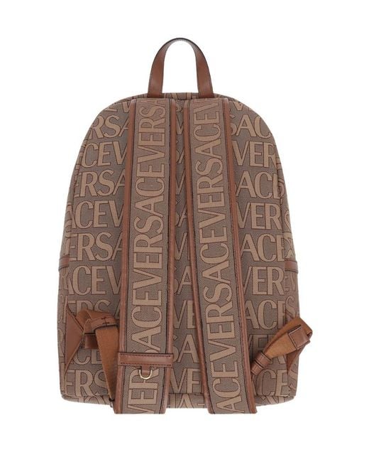 Versace Brown Allover Logo Printed Backpack for men