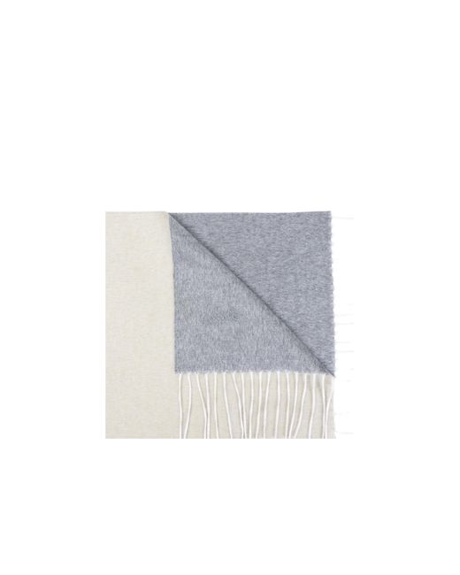 Brioni White Logo-Embroidered Fringed Scarf for men