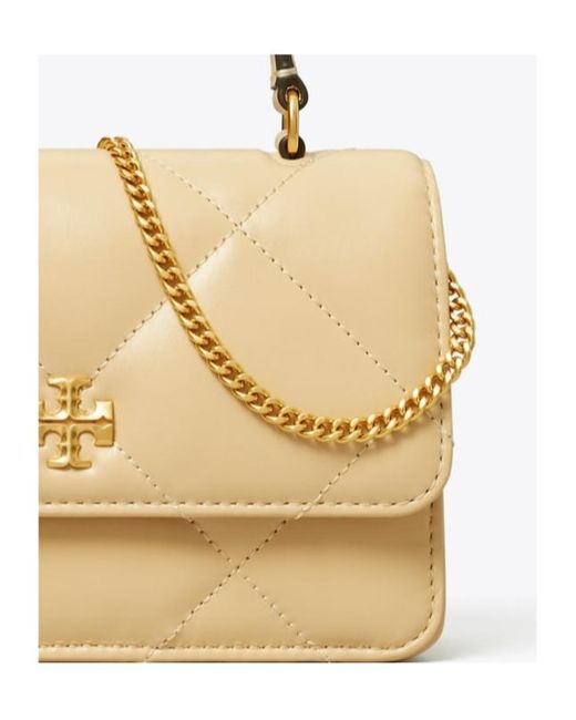 Tory Burch Metallic Mini Kira Diamond Quilt Top-Handle Chain Wallet