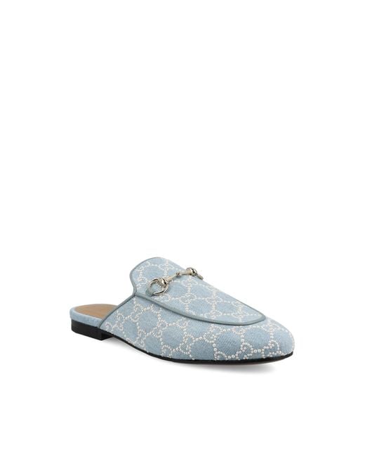 Gucci White Monogrammed Slip-On Loafers