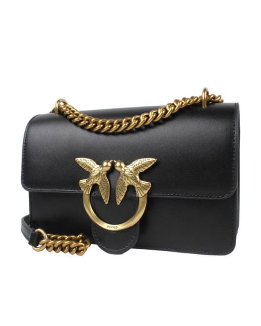 Pinko Black Love One Chain-Linked Mini Shoulder Bag