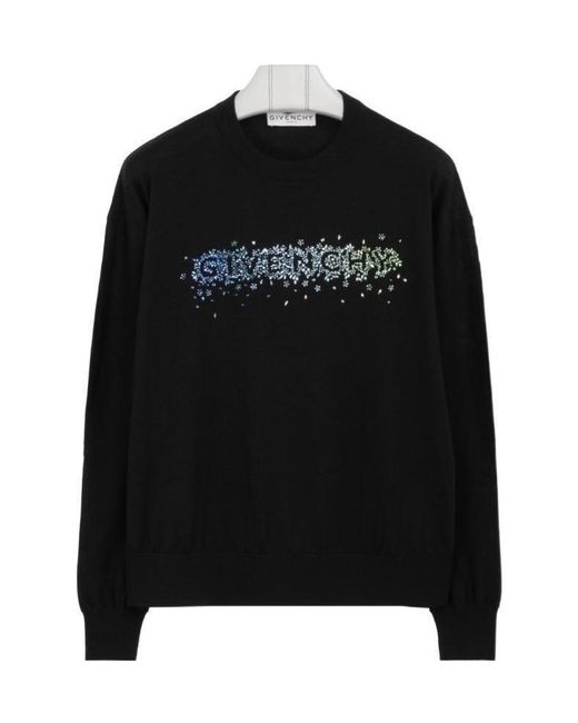 Givenchy Black Crystal-Embellished Logo Jumper