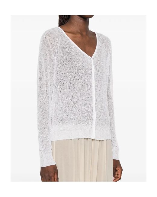 Roberto Collina White V-Neck Open-Knit Cardigan