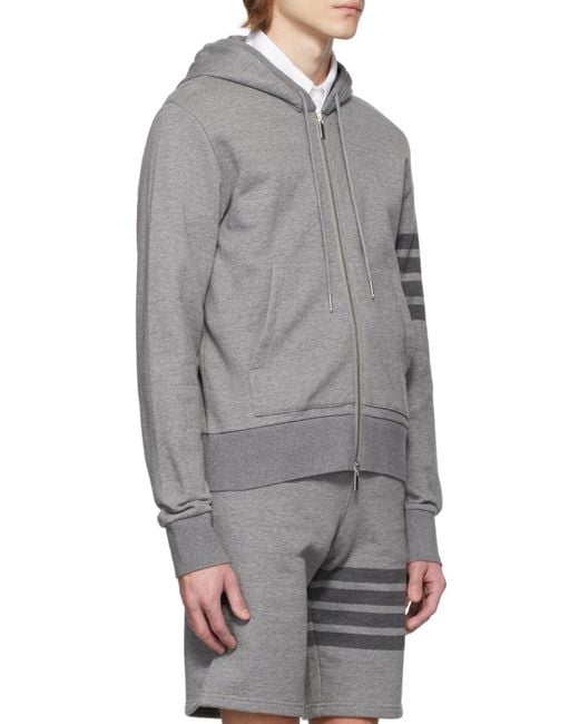 Thom Browne Gray Tonal-Bar Hooded Jacket for men