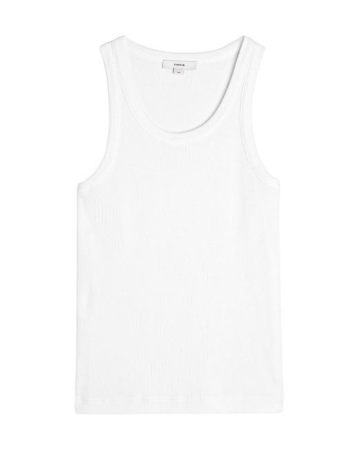 Vince White Ribbed Cotton-Blend Tank