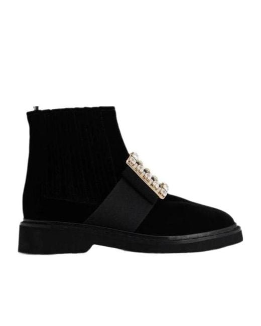 Roger Vivier Black Drill Button Ankle Boots