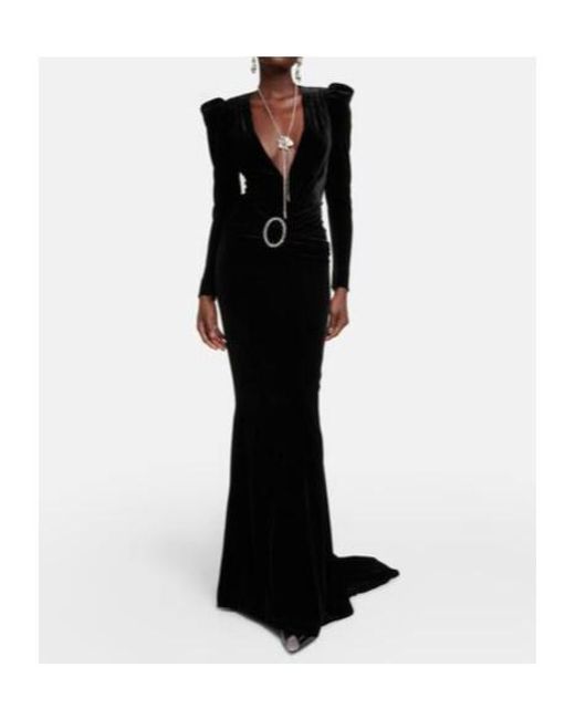 Alessandra Rich Black Embellished Velvet Dress