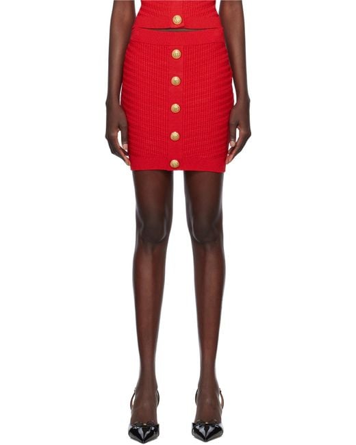 Balmain Red Buttoned Knit Miniskirt