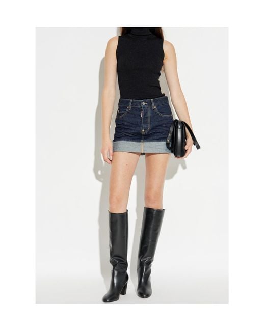DSquared² Black High-Neck Ribbed-Knit Sleeveless Top