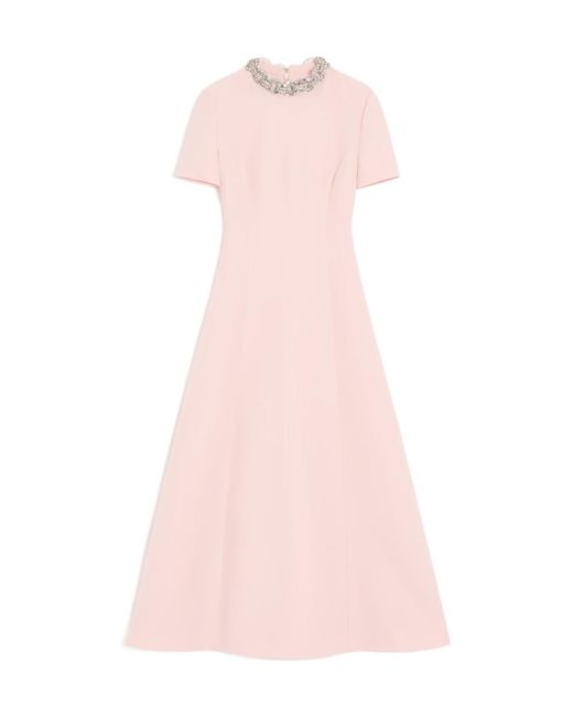 Valentino Pink Crepe Couture Embroidered Midi Dress