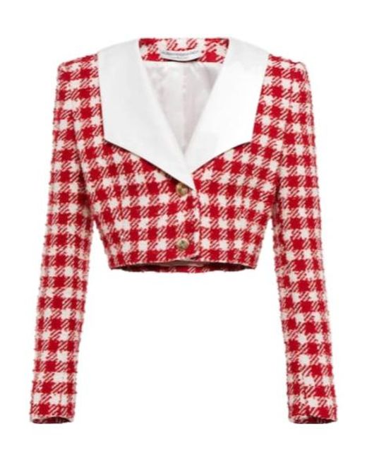 Alessandra Rich Red Checked Wool-Blend Boucle Jacket