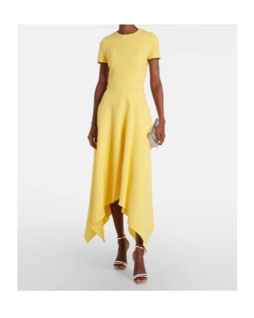 Safiyaa Yellow Okimi Asymmetric Crêpe Midi Dress