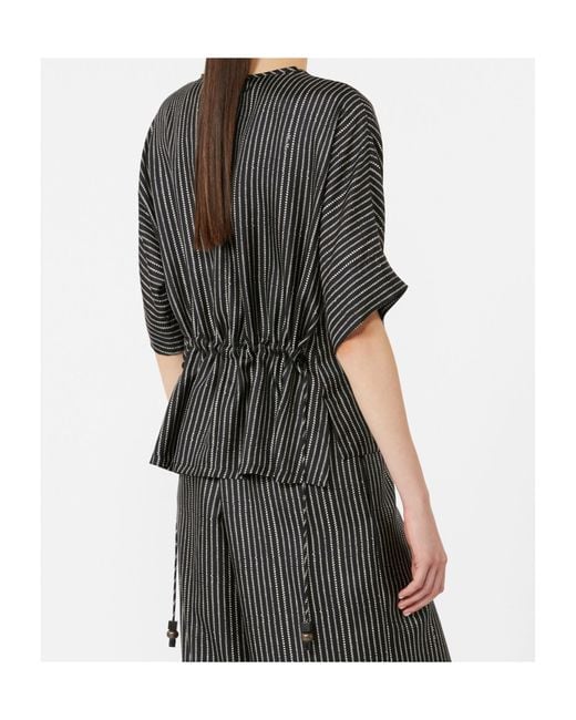 Max Mara Gray Silk Stripe Short-Sleeve Blouse