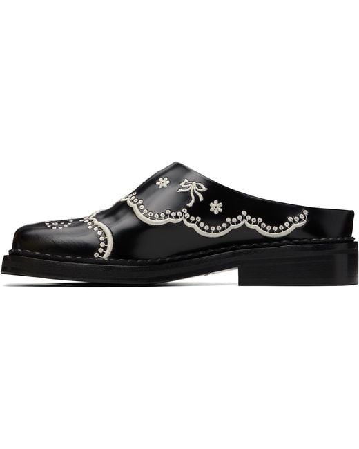 Simone Rocha Black Embroidered Leather Mules for men