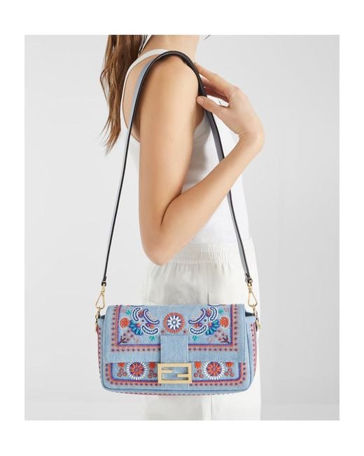 Fendi Blue Baguette Bead-Embroidered Shoulder Bag