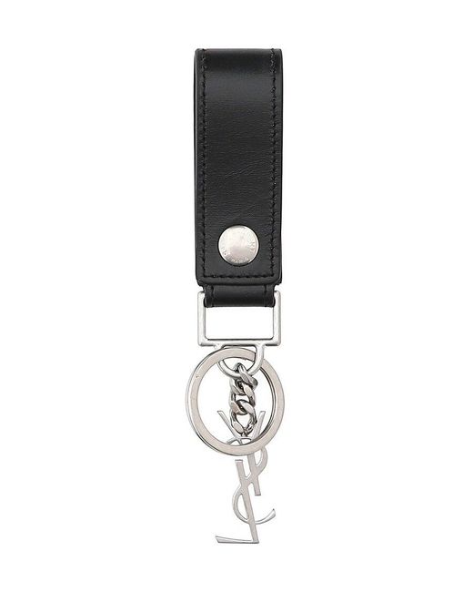 Saint Laurent White Monogram Logo Plaque Key Ring for men