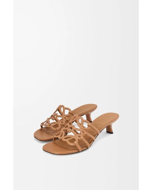 Loewe Brown X Paula's Ibiza Leather Petal Anagram Heeled Slides 45