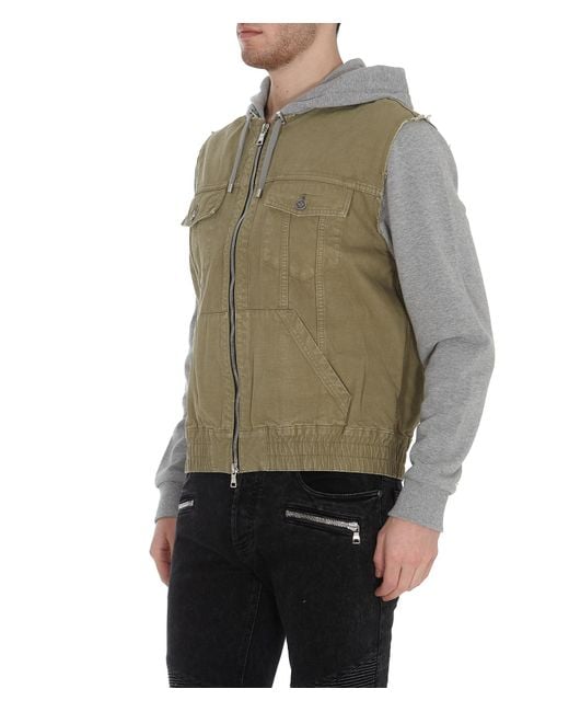 Balmain Green Contrast Panel Hooded Jacket for men