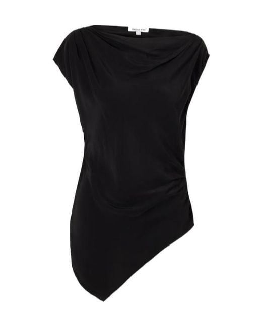 Veronica Beard Black Asymmetric Crinkled Crepe Shirt