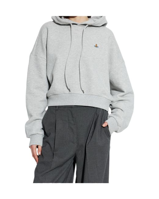 Vivienne Westwood Gray Logo Embroidered Cropped Hoodie