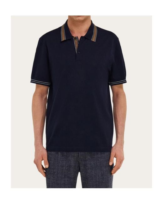 Ferragamo Blue Ferragamo Short Sleeved Polo Shirt for men