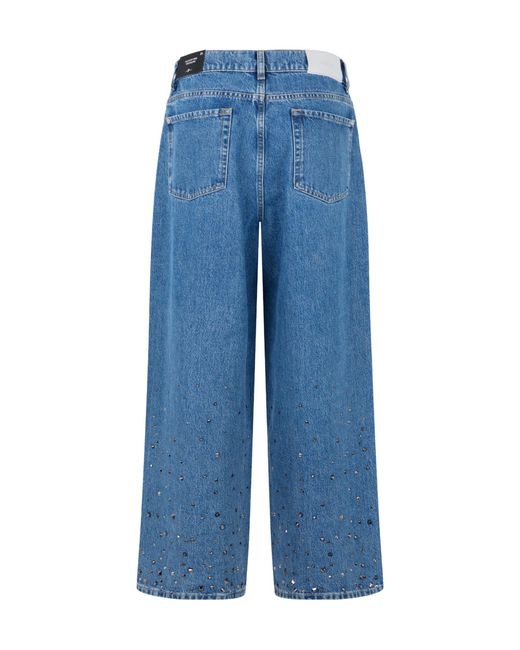 7 For All Mankind Blue Embellished Straight-Leg Jeans