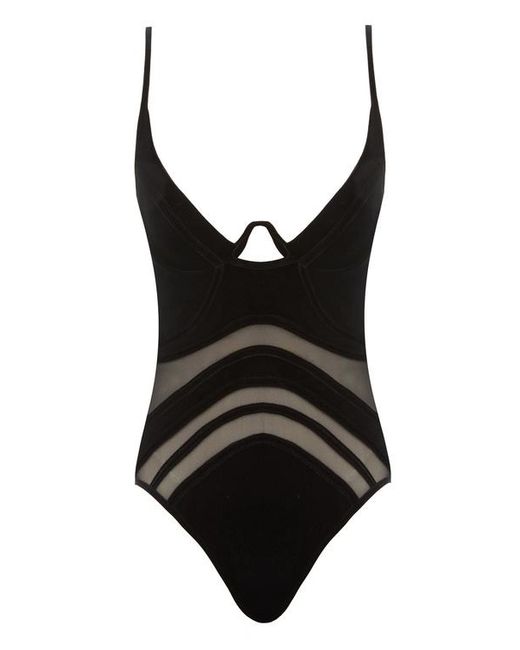 Zimmermann Black Mesh-Insert Velvet Bodysuit