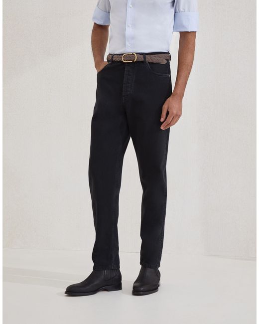 Brunello Cucinelli Black Logo Patch Straight-Leg Jeans for men
