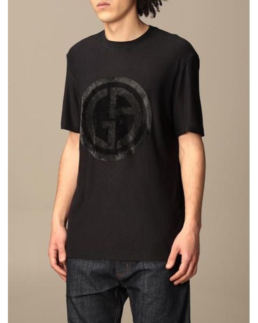Giorgio Armani Black Flocked T-Shirt for men