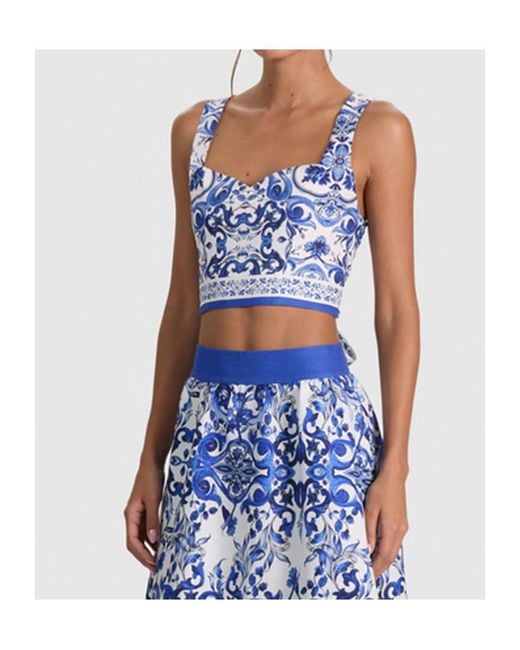 Alice + Olivia Blue Miriam Sweetheart Cropped Top