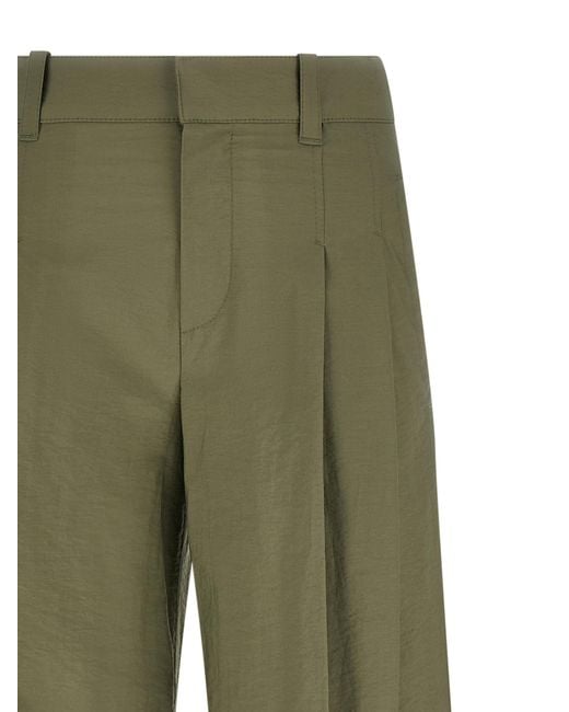 Brunello Cucinelli Green Pleated Wide-Leg Trousers